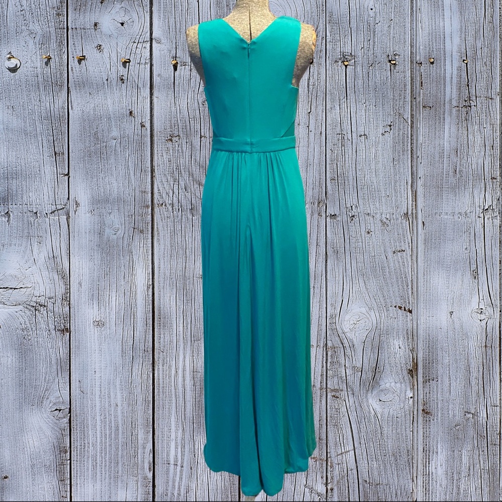 Halston Heritage Green V-Neck Maxi Dress with Embellished Waist - Picture 3 of 9
